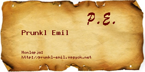 Prunkl Emil névjegykártya